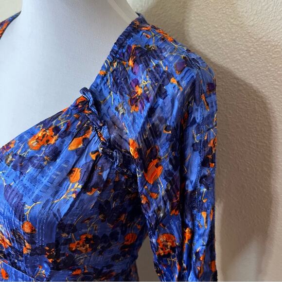 Tanya Taylor Blue Fan Floral Natalia Silk Dress 2 - Picture 4 of 9